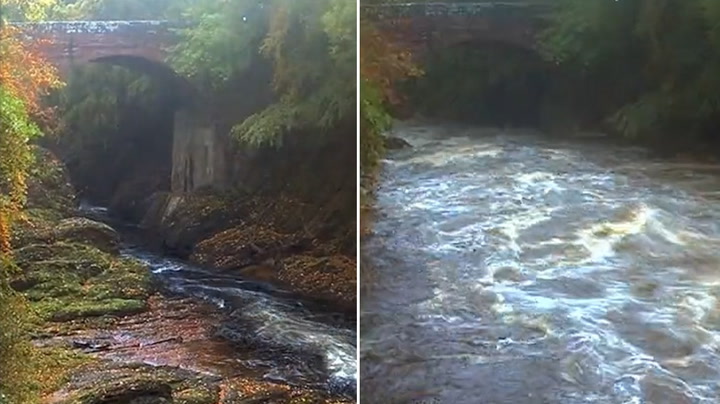 Scottish river turns into raging torrent in 18 hours as Storm Babet batters UK