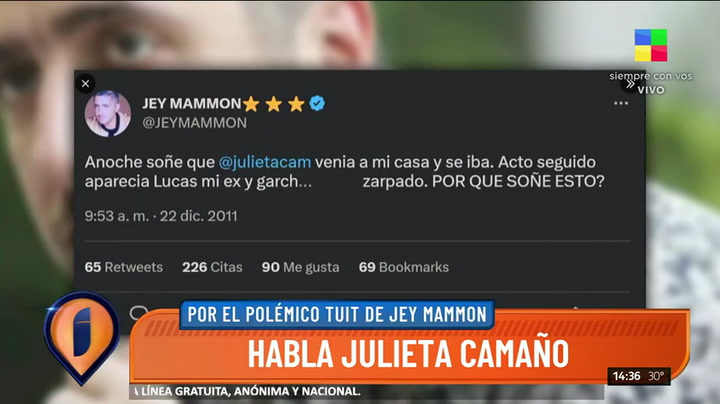 Julieta Camaño estalló tras ser mencionada por Jey Mammon en un tweet