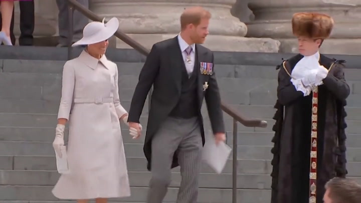 Prince Harry and Meghan Markle leave Queen’s Platinum Jubilee thanksgiving service at St Paul's