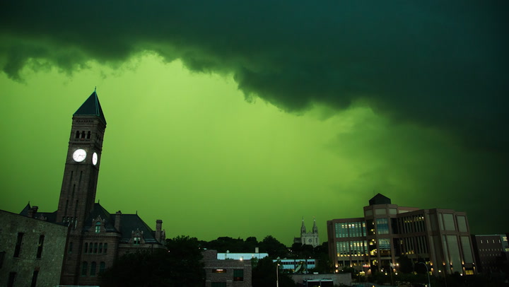 Ominous green sky amid severe weather in South Dakota