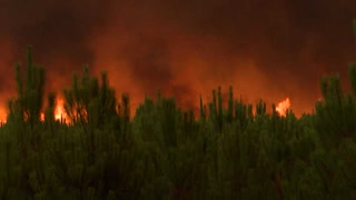 Incendio forestal de Landiras amenaza el pueblo de Belin-Béliet, Francia