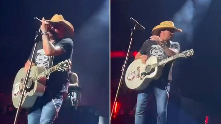Moment country singer Jason Aldean runs off stage after suffering heat stroke