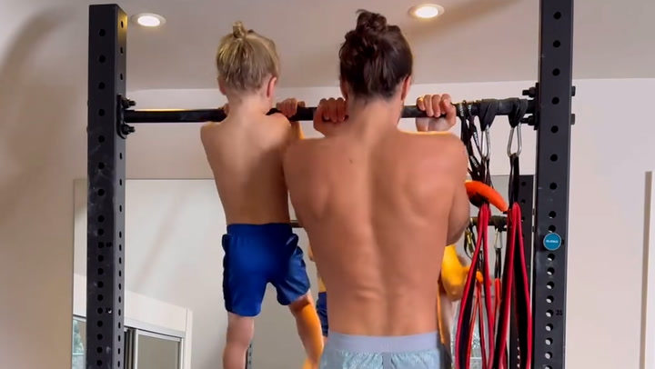 Joe Wicks shares video of three-year-old son balancing on barbell and doing chin-ups