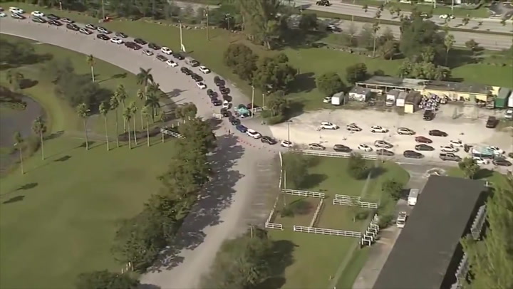 Aerial footage shows massive queues for Florida drive-thru Covid test site