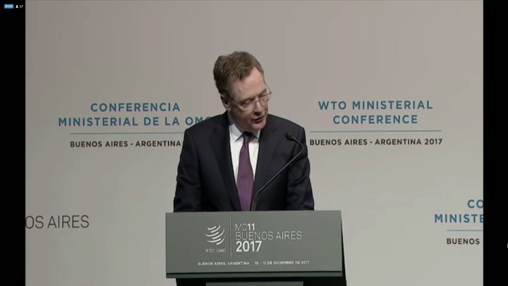 Roberet Lighttizer en la XI Conferencia Ministerial de la Organización Mundial del Comercio
