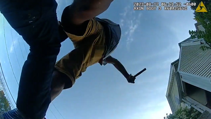 Hammer-wielding suspect attacks police officer in horrifying bodycam footage