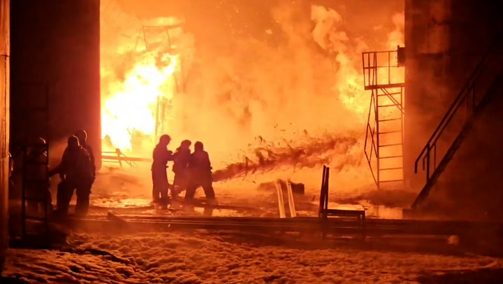 Flames rage after Ukrainian drone hits oil depot in Russia's Kursk region