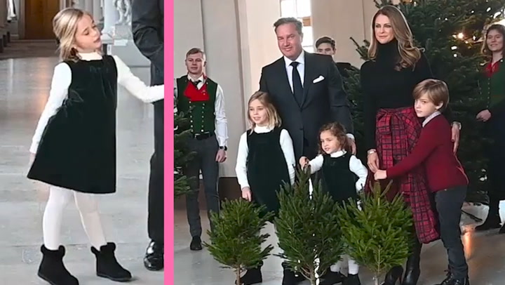 Underbara bilder när prinsessan Madeleine och familjen tar emot julgranar på Stockholms slott