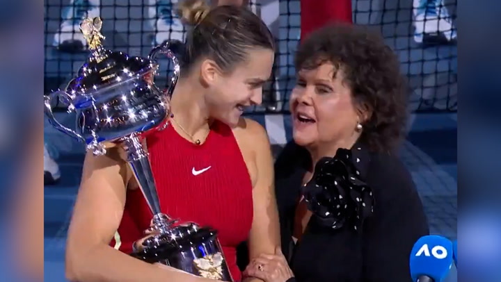 Aryna Sabalenka lifts trophy after retaining Australian Open title