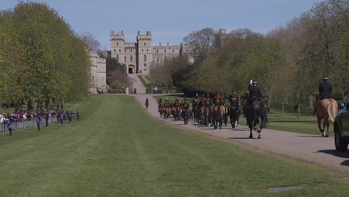 Royal Artillery travel down the Long Walk on horseback ahead of duke's funeral