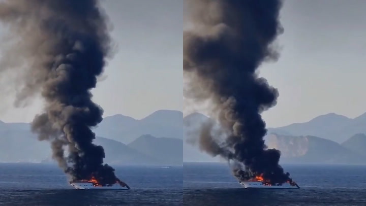 luxury yacht on fire