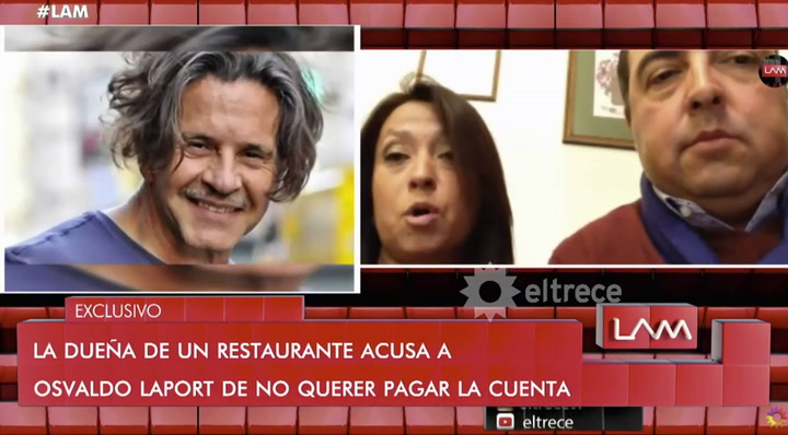La dueña del restaurante acusa a Osvaldo Laport por no querer pagar la cuenta - Fuente: el trece