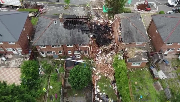 Drone footage shows destruction of gas explosion in Birmingham after woman killed