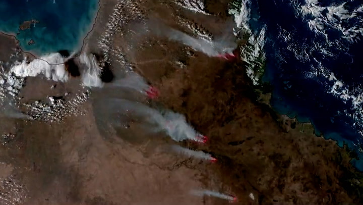 Satellite imagery shows bushfires tearing through Australia
